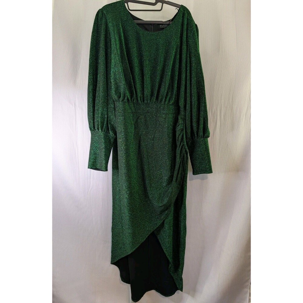 Eloquii Women's Plus Long Sleeve Sparkle Dress Emerald Green Size 18 (G04)